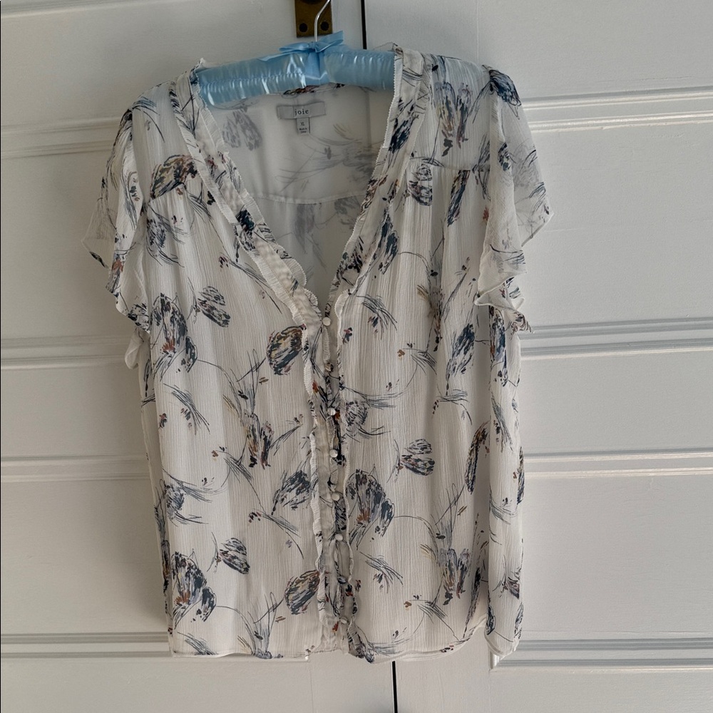 Joie Ivory and Navy Patterned Blouse